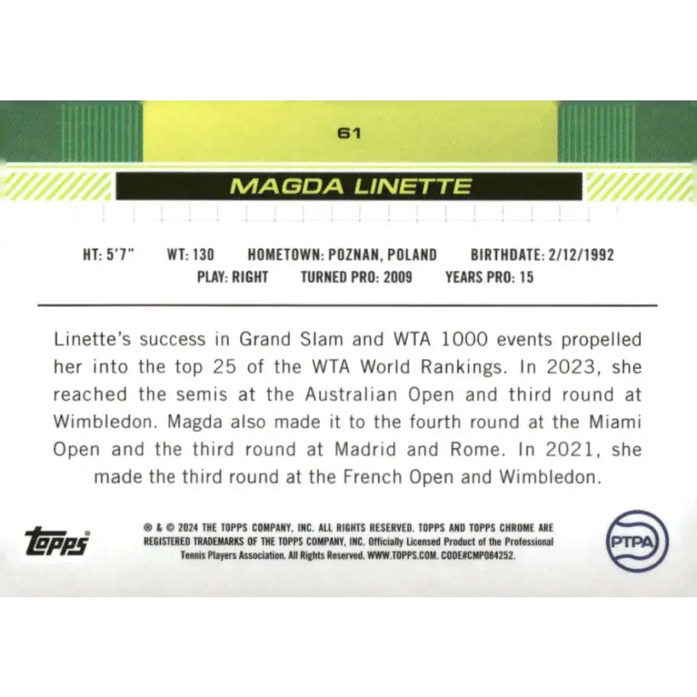 2024 Topps Chrome #61 Magda Linette EX Excellent Tennis Card - Other