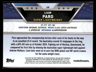 2024 Topps Chrome #64 Liam Paro - UFC/MMA Card Single