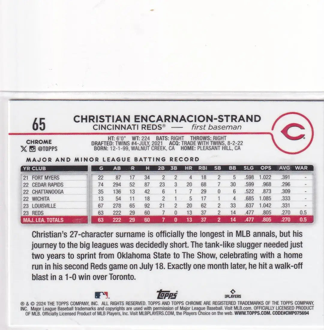 2024 TOPPS CHROME #65 CHRISTIAN ENCARNACION STRAND REFRACTOR- CINCINNATI REDS - Baseball Card Single