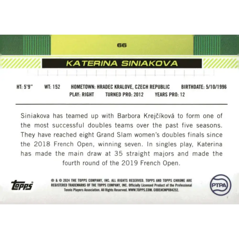 2024 Topps Chrome #66 Katerina Siniakova EX Excellent Tennis Card - Other