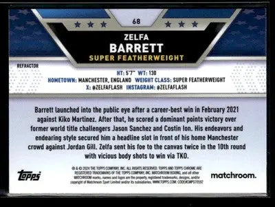 2024 Topps Chrome #68 Zelfa Barrett Refractor - UFC/MMA Card Single