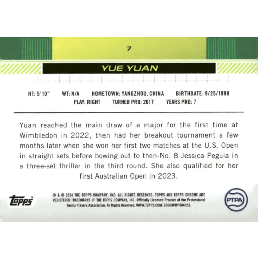 2024 Topps Chrome #7 Yue Yuan EX Excellent Tennis Card - Other