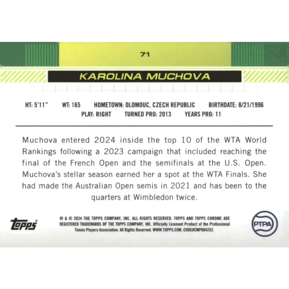 2024 Topps Chrome #71 Karolina Muchova EX Excellent Tennis Card - Other