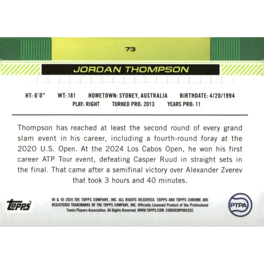 2024 Topps Chrome #73 Jordan Thompson EX Excellent Tennis Card - Other