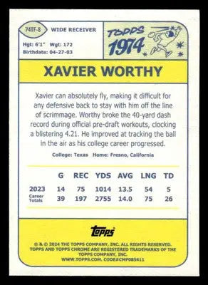2024 Topps Chrome #74TF-8 Xavier Worthy 1974 Topps Football - Football Card Single
