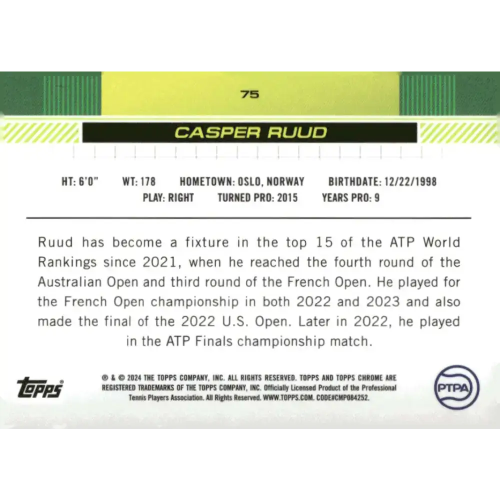 2024 Topps Chrome #75 Casper Ruud EX Excellent Tennis Card - Other