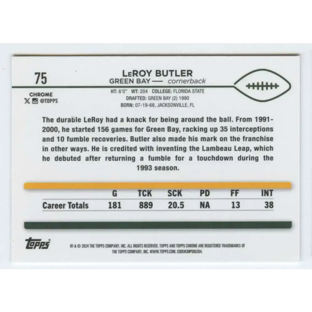 2024 Topps Chrome #75 LeRoy Butler NM-MT Green Bay Packers Football Card - Football Card Single