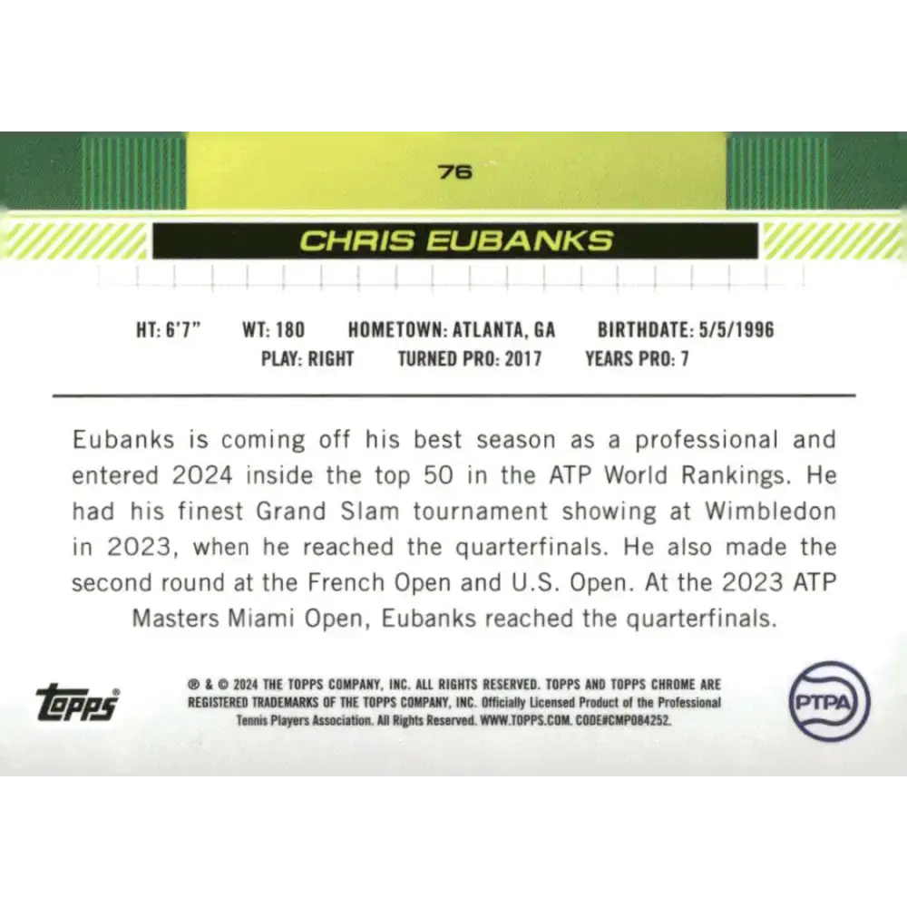 2024 Topps Chrome #76 Chris Eubanks EX Excellent Tennis Card - Other
