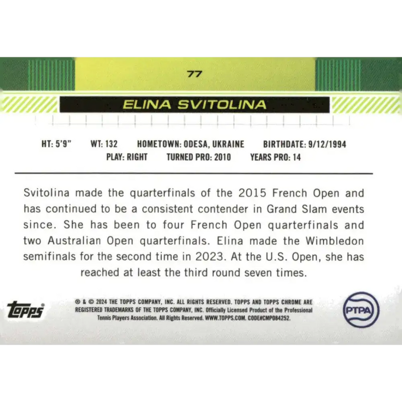 2024 Topps Chrome #77 Elina Svitolina EX Excellent Tennis Card - Other