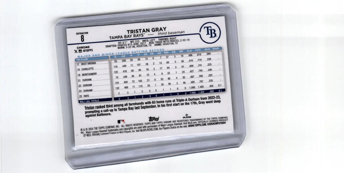 2024 Topps Chrome #8 Tristan Gray Prism Refractors - Baseball Card Single