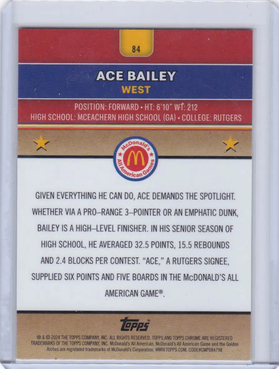 2024 TOPPS CHROME #84 ACE BAILEY TECTONIC- RUTGERS - Other