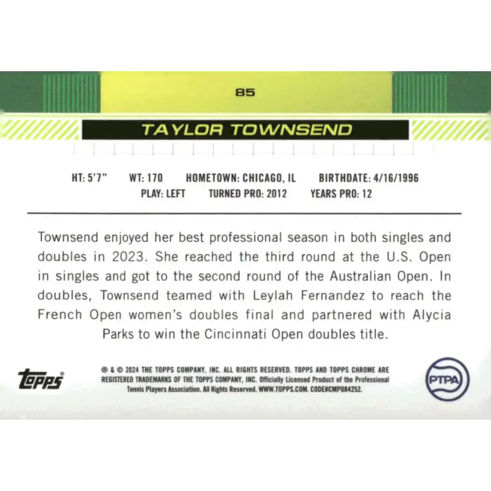 2024 Topps Chrome #85 Taylor Townsend EX Excellent Tennis Card - Other