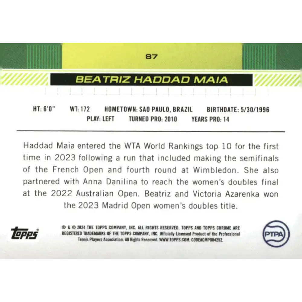 2024 Topps Chrome #87 Beatriz Haddad Maia EX Excellent Tennis Card