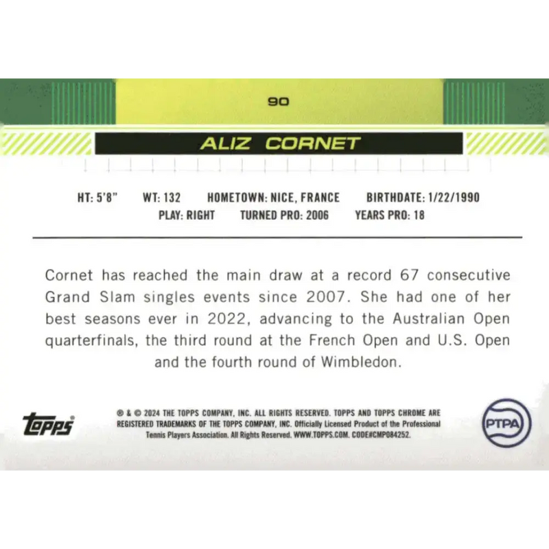 2024 Topps Chrome #90 Alize Cornet EX Excellent Tennis Card - Other