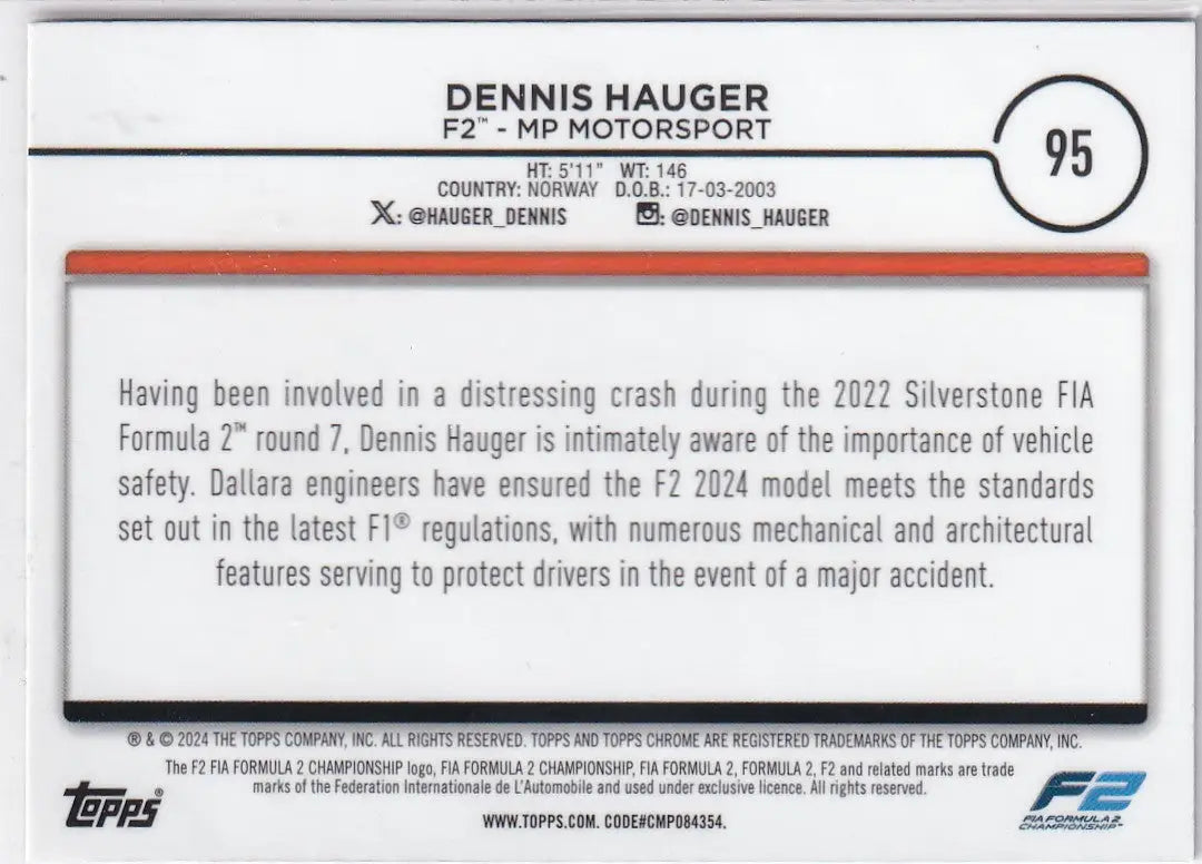 2024 TOPPS CHROME #95 DENNIS HAUGER CHECKER- MP MOTORSPORT