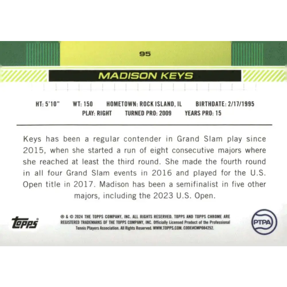2024 Topps Chrome #95 Madison Keys EX Excellent Tennis Card - Other