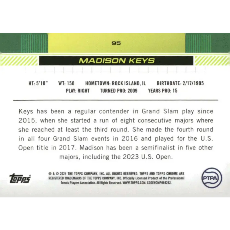 2024 Topps Chrome #95 Madison Keys EX Excellent Tennis Card - Other