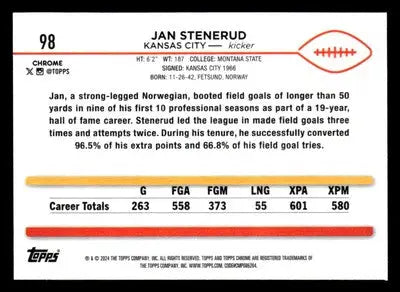 2024 Topps Chrome #98 Jan Stenerud - Football Card Single