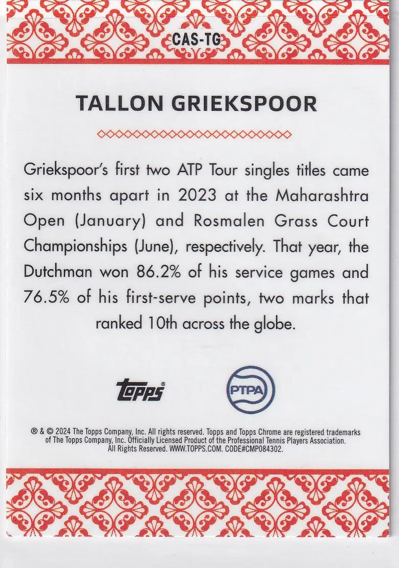 2024 Topps Chrome Aces #CAS-TG Tallon Griekspoor - Other