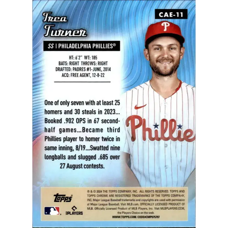 2024 Topps Chrome All Etch Refractor #CAE-11 Trea Turner NM-MT Philadelphia Phillies Baseball Card - Baseball Card