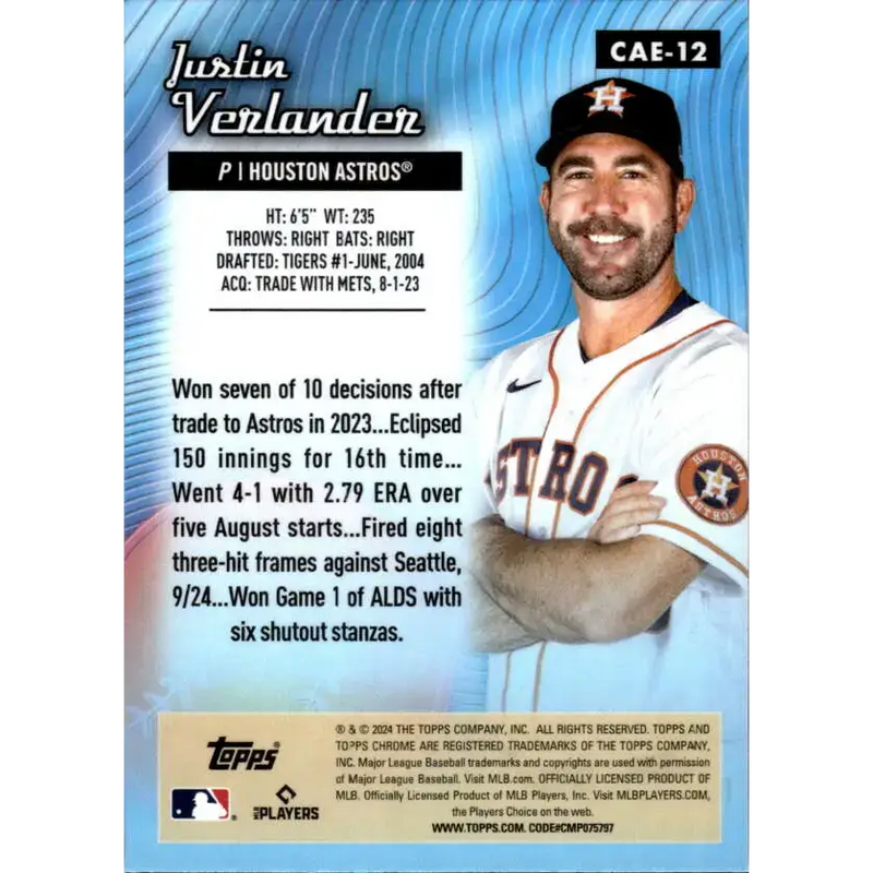 2024 Topps Chrome All Etch Refractor #CAE-12 Justin Verlander NM-MT Houston Astros Baseball Card - Baseball Card Single