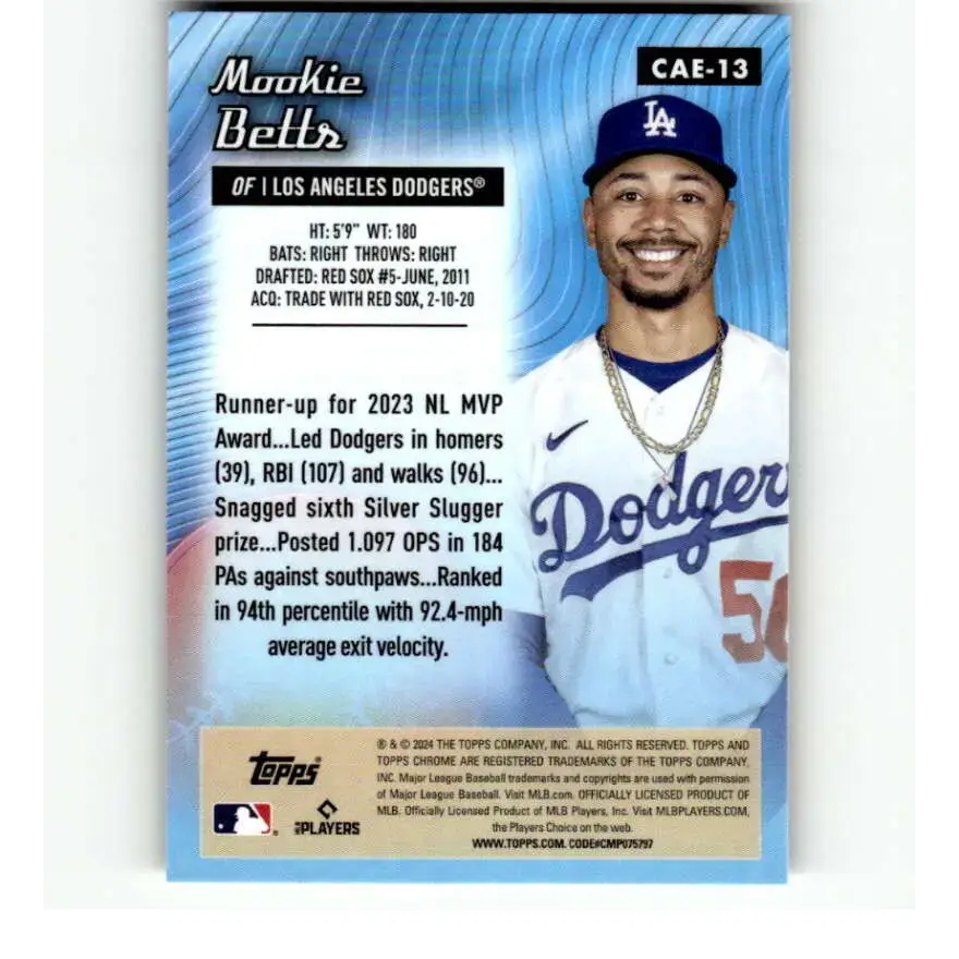 2024 Topps Chrome All Etch Refractor #CAE-13 Mookie Betts NM-MT Los Angeles Dodgers Baseball Card - Baseball Card Single