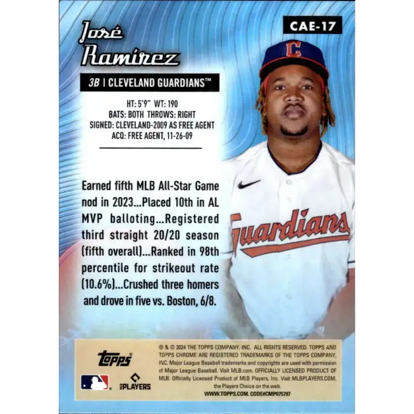 2024 Topps Chrome All Etch Refractor #CAE-17 Jose Ramirez NM-MT Cleveland Guardians Baseball Card - Baseball Card Single