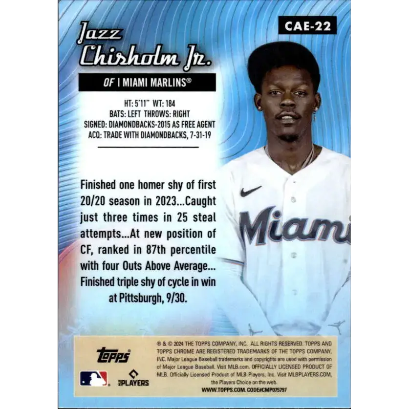 2024 Topps Chrome All Etch Refractor #CAE-22 Jazz Chisholm Jr. NM-MT Miami Marlins Baseball Card - Baseball Card Single
