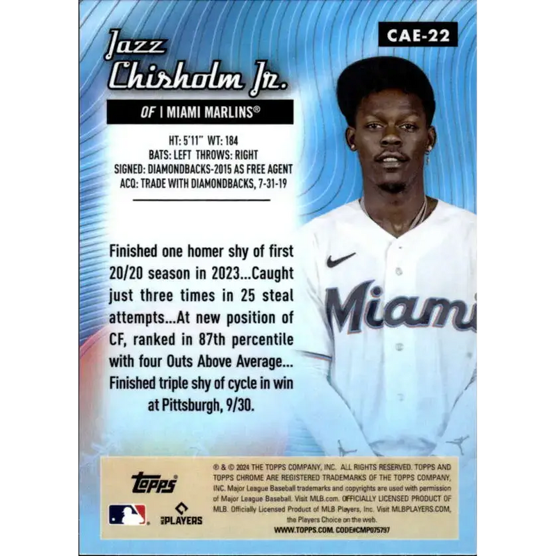 2024 Topps Chrome All Etch Refractor #CAE-22 Jazz Chisholm Jr. NM-MT Miami Marlins Baseball Card - Baseball Card Single