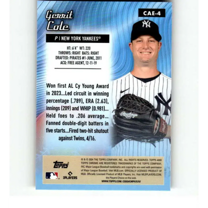 2024 Topps Chrome All Etch Refractor #CAE-4 Gerrit Cole NM-MT New York Yankees Baseball Card - Baseball Card