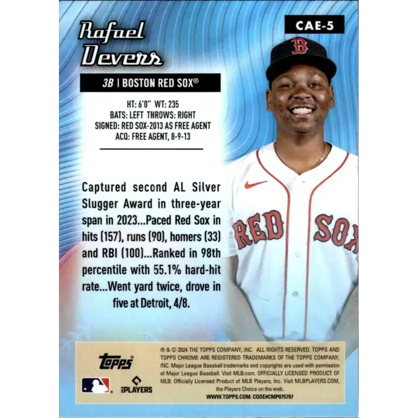 2024 Topps Chrome All Etch Refractor #CAE-5 Rafael Devers NM-MT Boston Red Sox Baseball Card - Baseball Card Single
