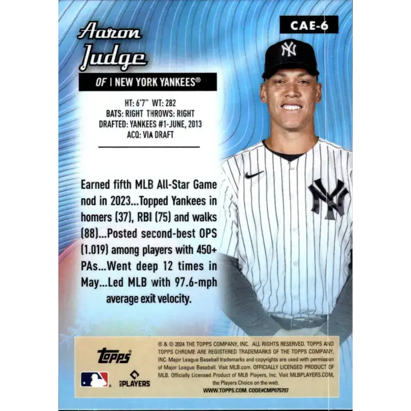 2024 Topps Chrome All Etch Refractor #CAE-6 Aaron Judge NM-MT New York Yankees Baseball Card - Baseball Card Single