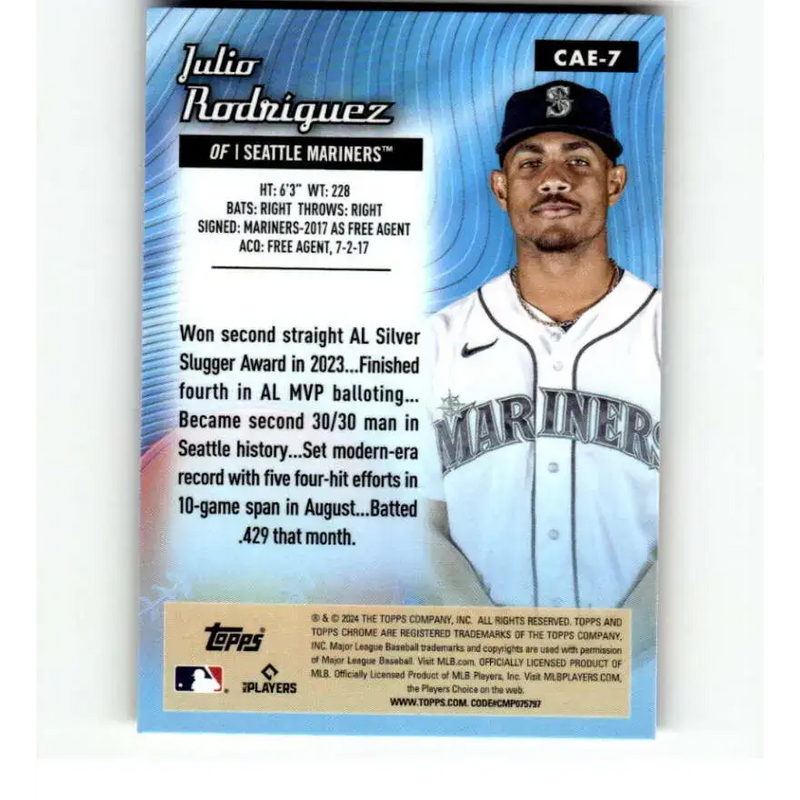 2024 Topps Chrome All Etch Refractor #CAE-7 Julio Rodriguez NM-MT Seattle Mariners Baseball Card - Baseball Card Single