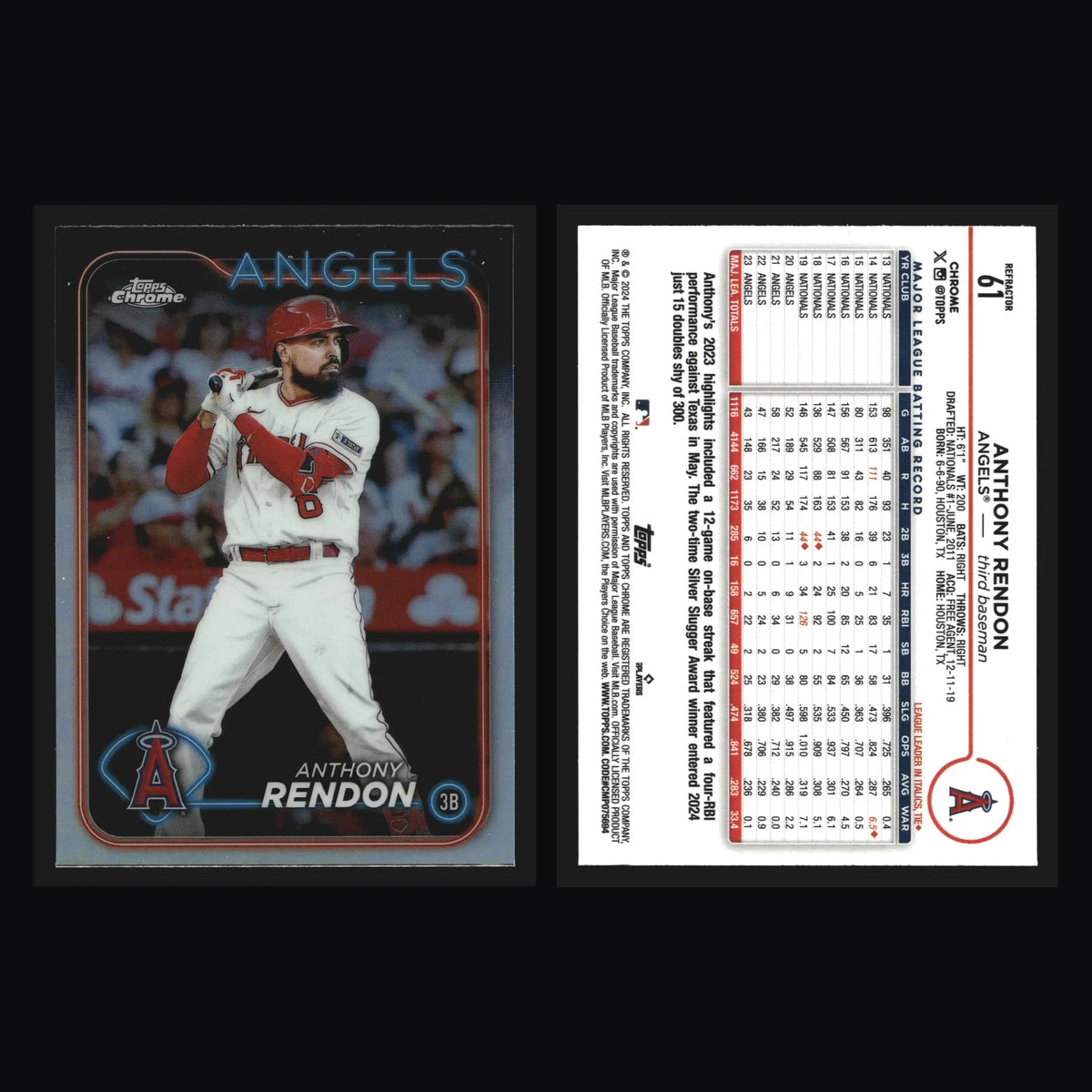 2024 Topps Chrome Anthony Rendon #61 Refractor Los Angeles Angels - Baseball Card Single