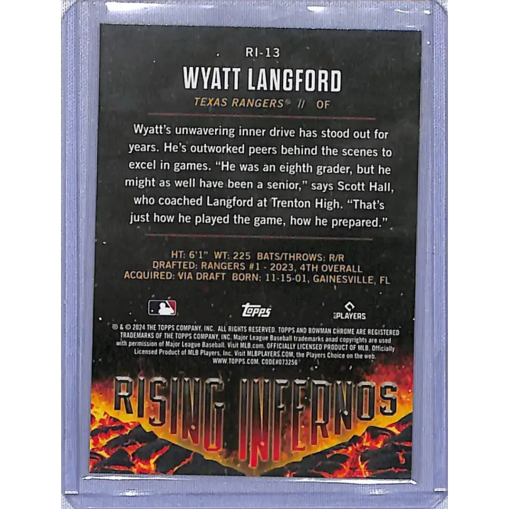 2024 Topps Chrome B Rising Infernos #RI-13 Wyatt Langford NM-MT Texas Rangers - Baseball Card Single