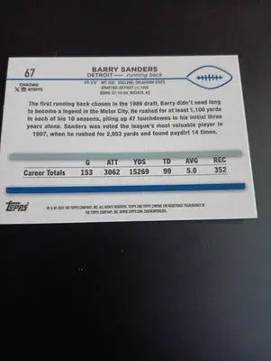 2024 Topps Chrome - Barry Sanders #67. Detroit Lions. NRMT+ - Football Card Single