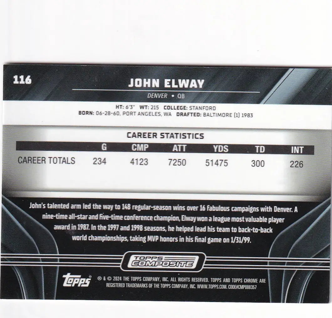 2024 TOPPS CHROME BLACK #116 JOHN ELWAY- DENVER BRONCOS
