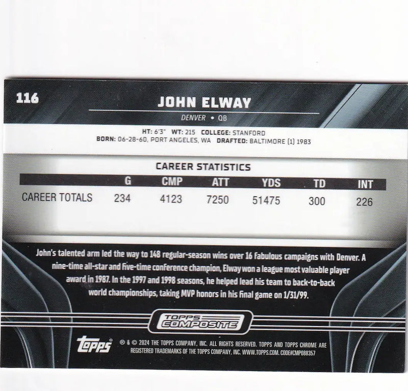 2024 TOPPS CHROME BLACK #116 JOHN ELWAY- DENVER BRONCOS