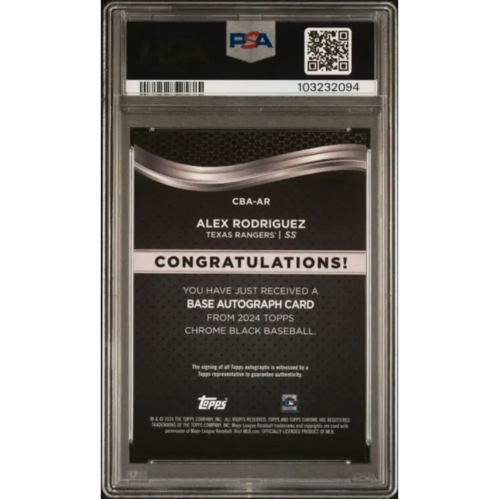2024 Topps Chrome Black #CBA-AR Alex Rodriguez PSA 9 MINT Auto Texas Rangers Baseball Card - Baseball Card Single