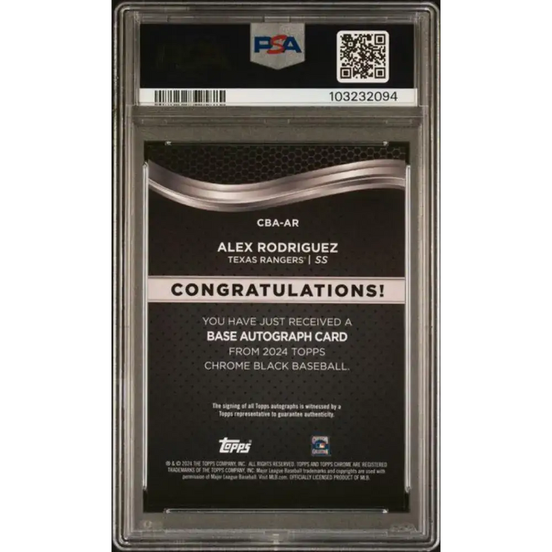 2024 Topps Chrome Black #CBA-AR Alex Rodriguez PSA 9 MINT Auto Texas Rangers Baseball Card - Baseball Card Single