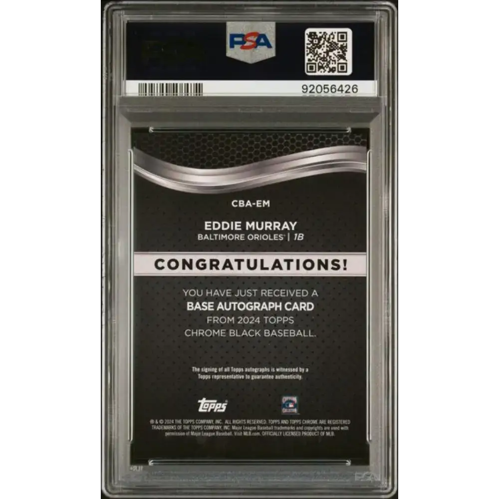 2024 Topps Chrome Black #CBA-EM Eddie Murray PSA 9 MINT Auto Baltimore Orioles Baseball Card - Baseball Card Single