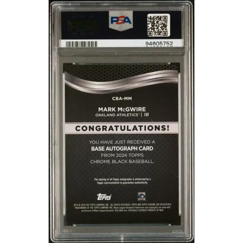 2024 Topps Chrome Black #CBA-MM Mark McGwire PSA 10 GEM MINT Auto Oakland Athletics Baseball Card - Baseball Card Single