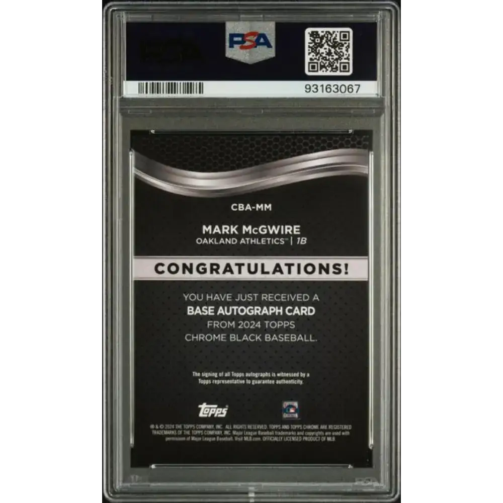2024 Topps Chrome Black #CBA-MM Mark McGwire PSA 10 GEM MINT Auto Oakland Athletics Baseball Card - Baseball Card Single
