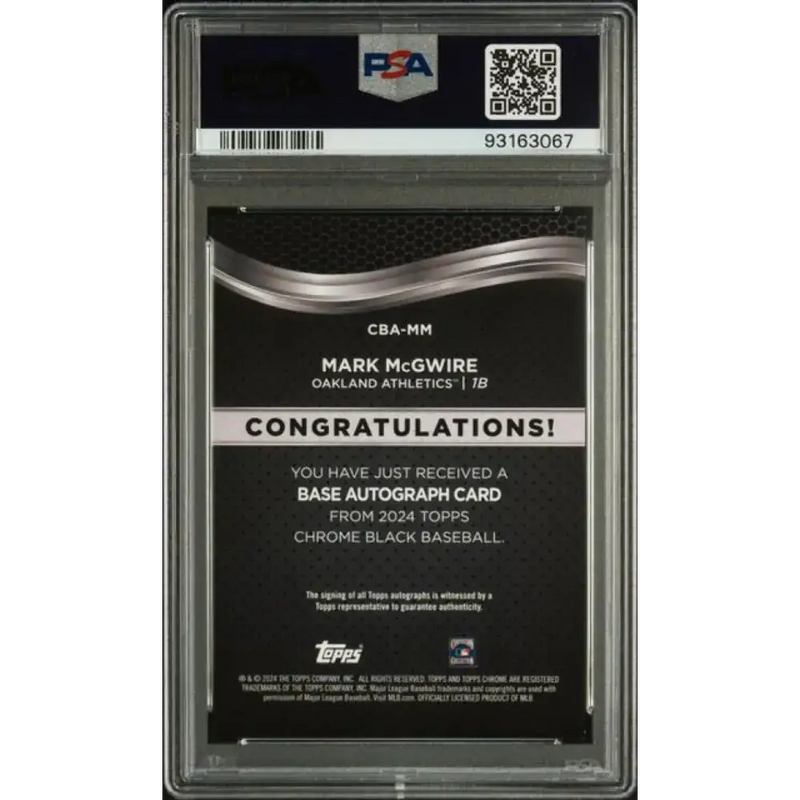 2024 Topps Chrome Black #CBA-MM Mark McGwire PSA 10 GEM MINT Auto Oakland Athletics Baseball Card - Baseball Card Single