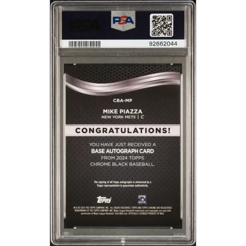 2024 Topps Chrome Black #CBA-MP Mike Piazza PSA 8 NM-MT Auto New York Mets Baseball Card - Baseball Card Single