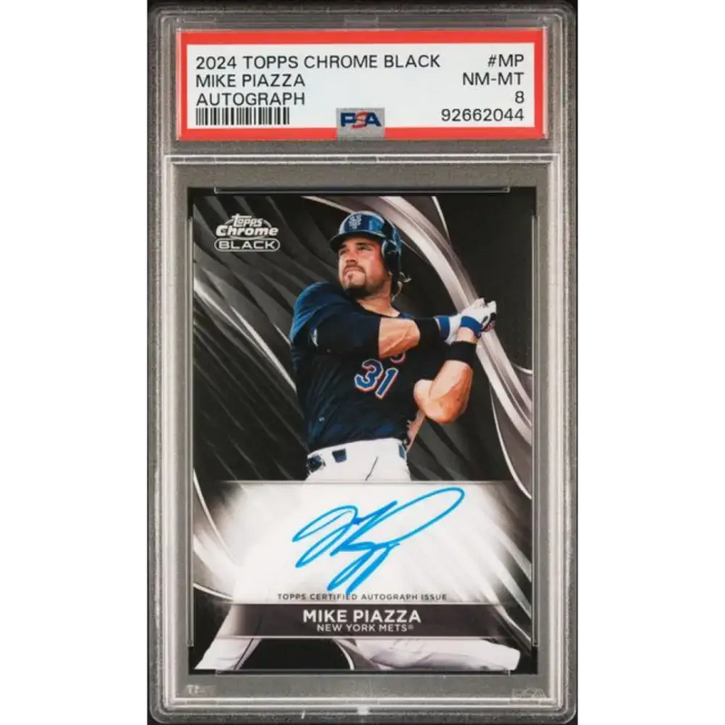 2024 Topps Chrome Black #CBA-MP Mike Piazza PSA 8 NM-MT Auto New York Mets Baseball Card - Baseball Card Single
