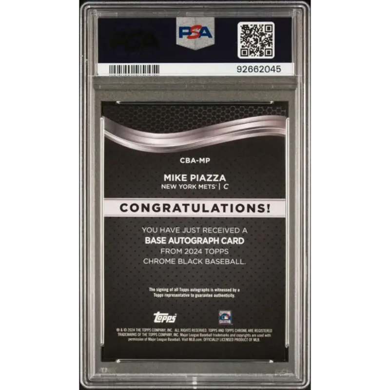 2024 Topps Chrome Black #CBA-MP Mike Piazza PSA 9 MINT Auto New York Mets Baseball Card - Baseball Card Single