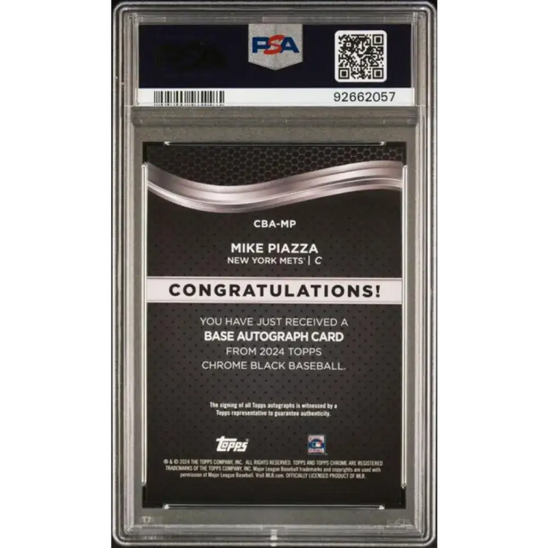 2024 Topps Chrome Black #CBA-MP Mike Piazza PSA 9 MINT Auto New York Mets Baseball Card - Baseball Card Single