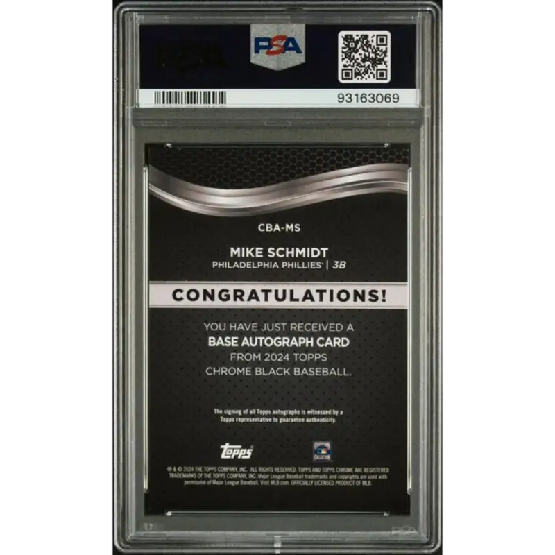 2024 Topps Chrome Black #CBA-MS Mike Schmidt PSA 9 MINT Auto Philadelphia Phillies Baseball Card - Baseball Card Single