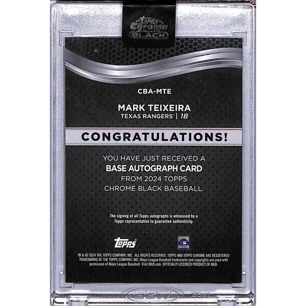 2024 Topps Chrome Black #CBA-MTE Mark Teixeira NM-MT Auto Texas Rangers Baseball Card - Baseball Card Single